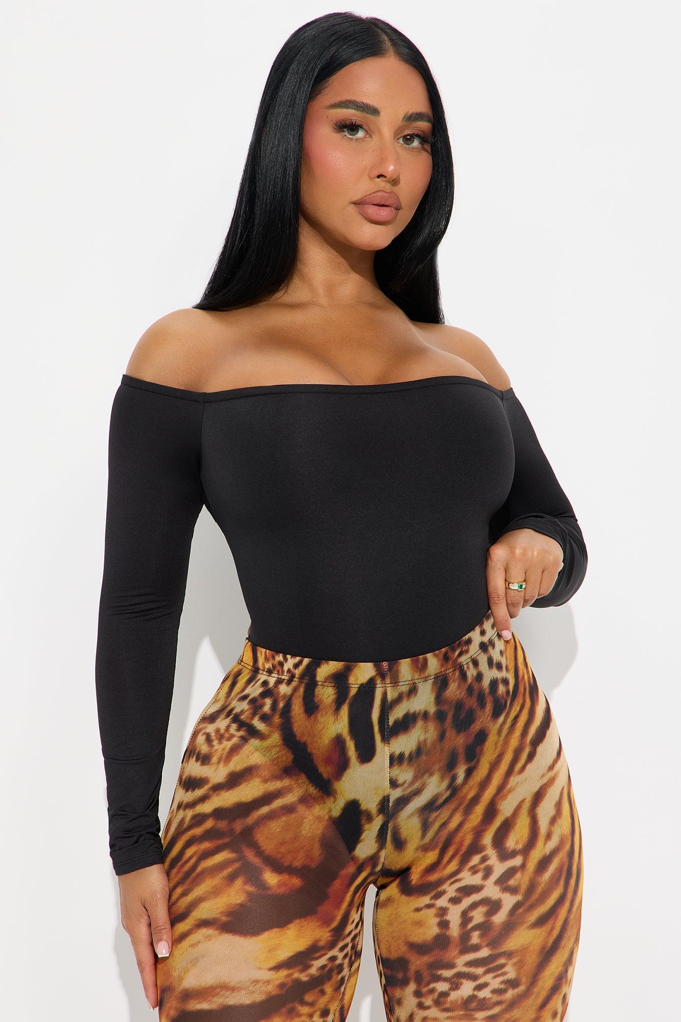 No Convincing Off Shoulder Cut Out Bodysuit - Black Product Image