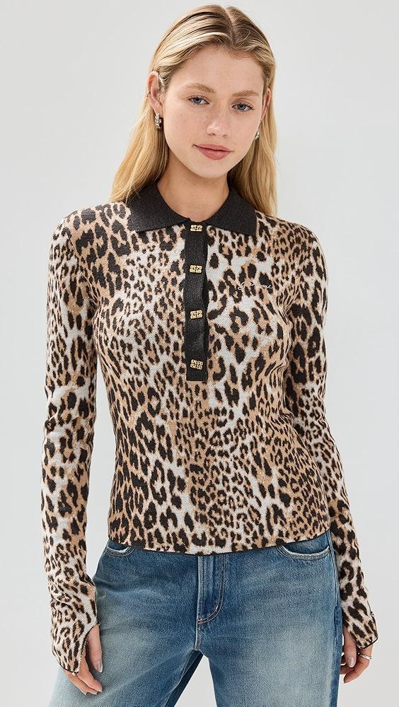GANNI Fine Merino Jacquard Leopard Polo | Shopbop Product Image