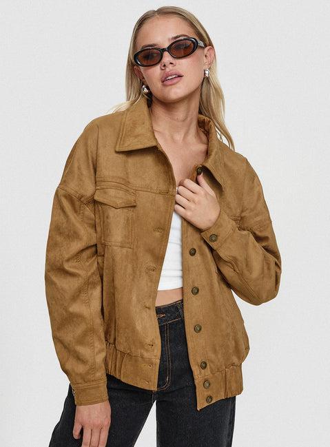 Ristretto Faux Suede Bomber Brown Product Image