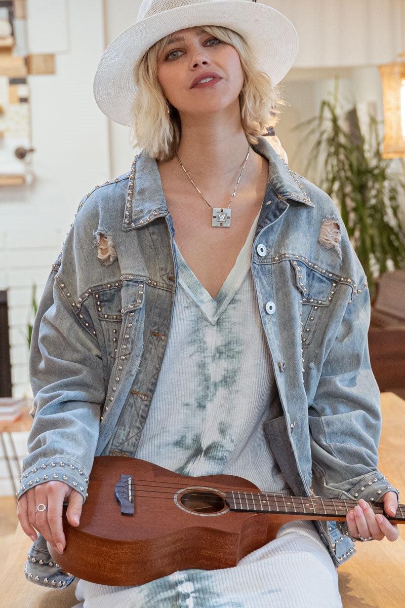 1137   Trudy Denim Studded Jacket Product Image
