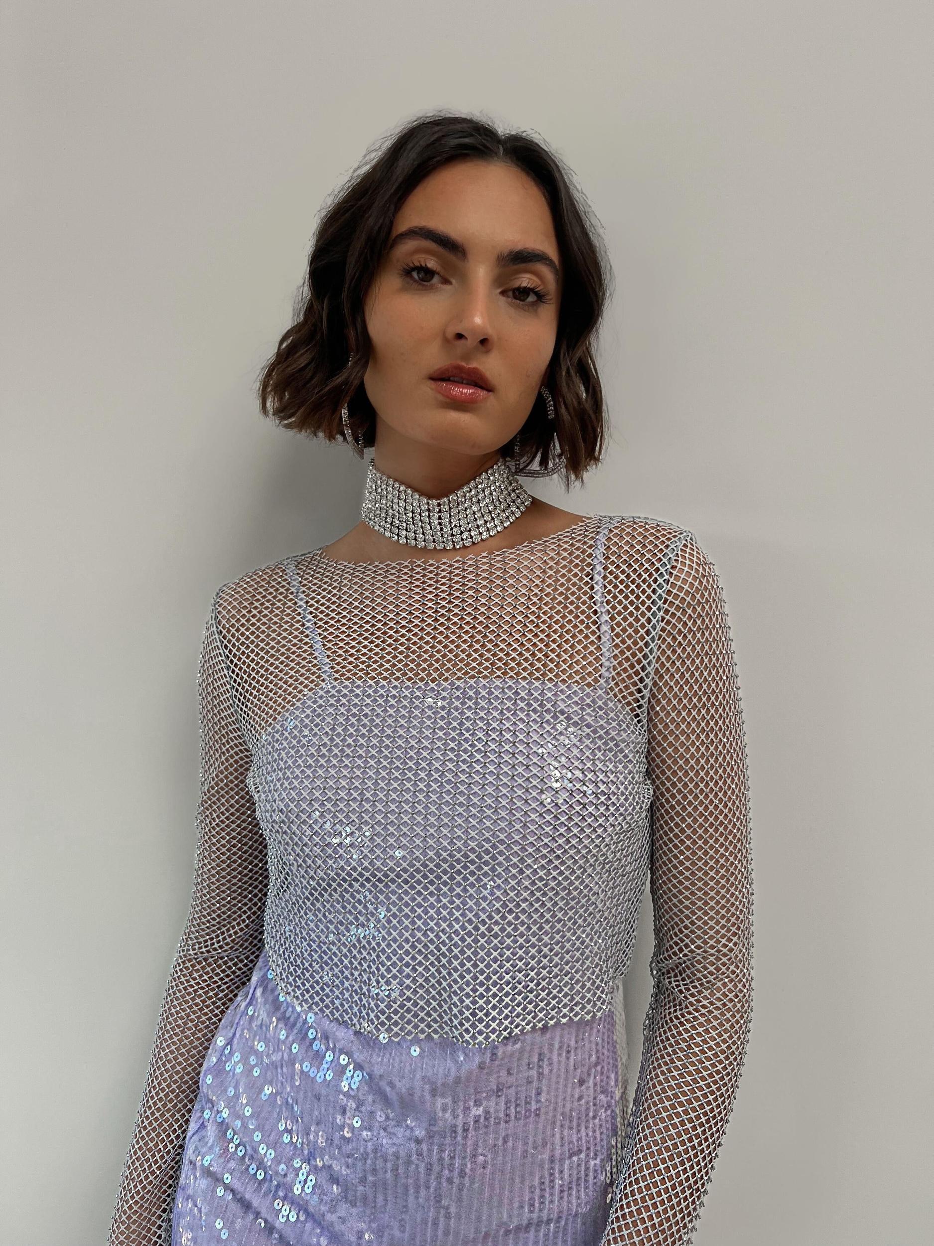 Hands Off Silver Rhinestone Top Female Product Image