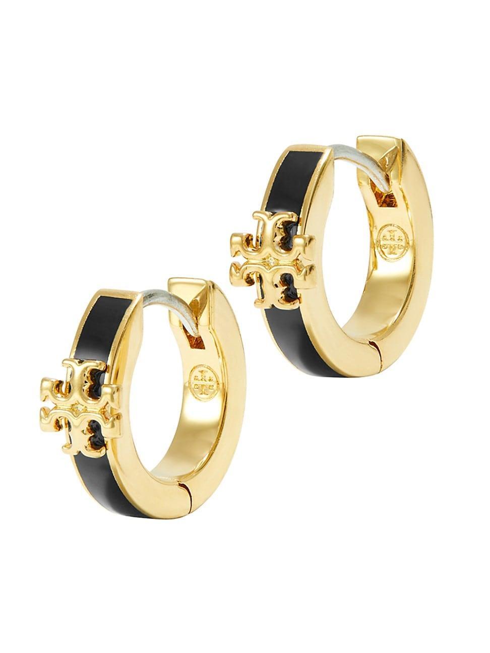 Tory Burch Kira Enamel Huggie Hoop Earrings in 18K Gold Plated Product Image
