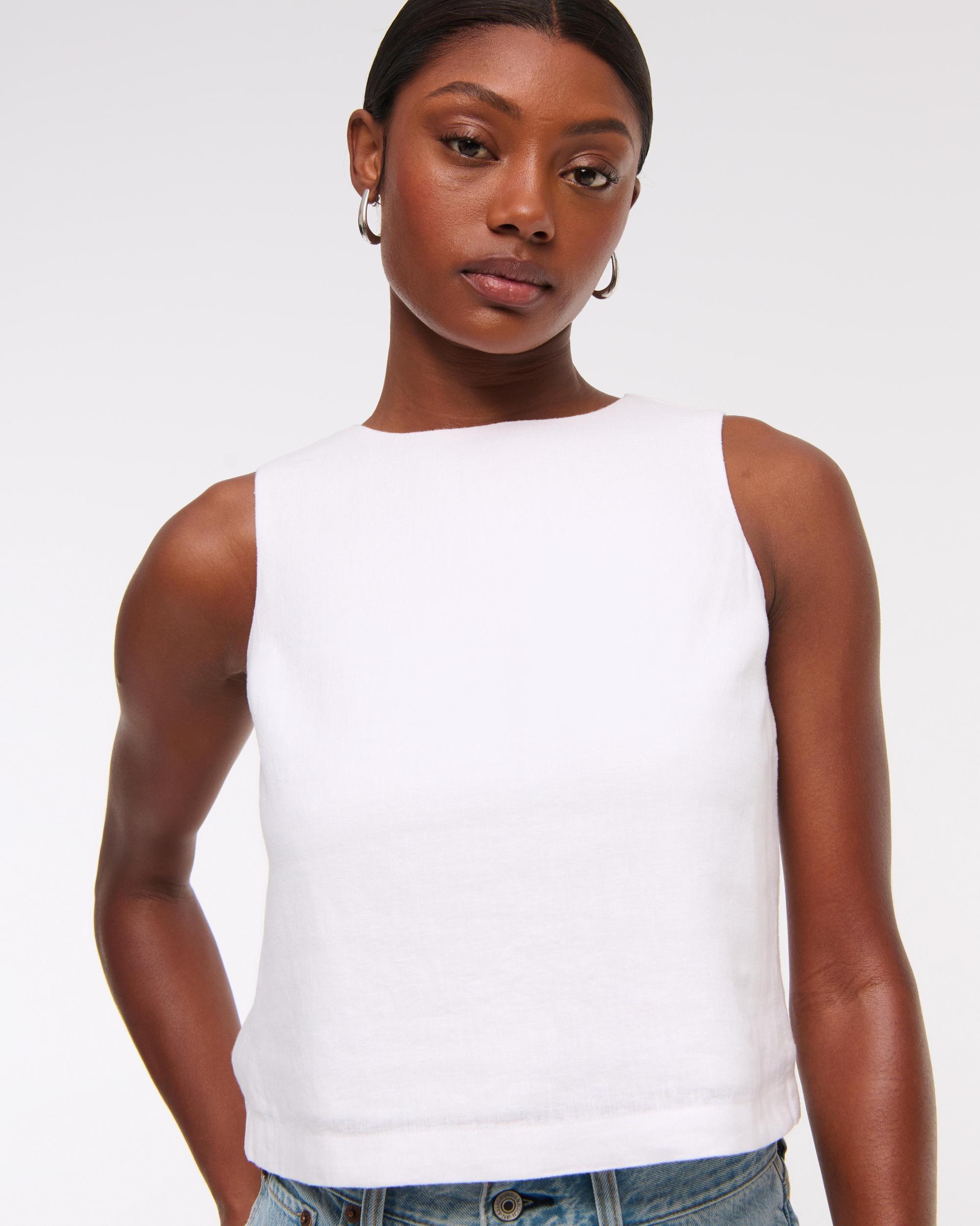 Tie-Back Linen-Blend Shell Top Product Image