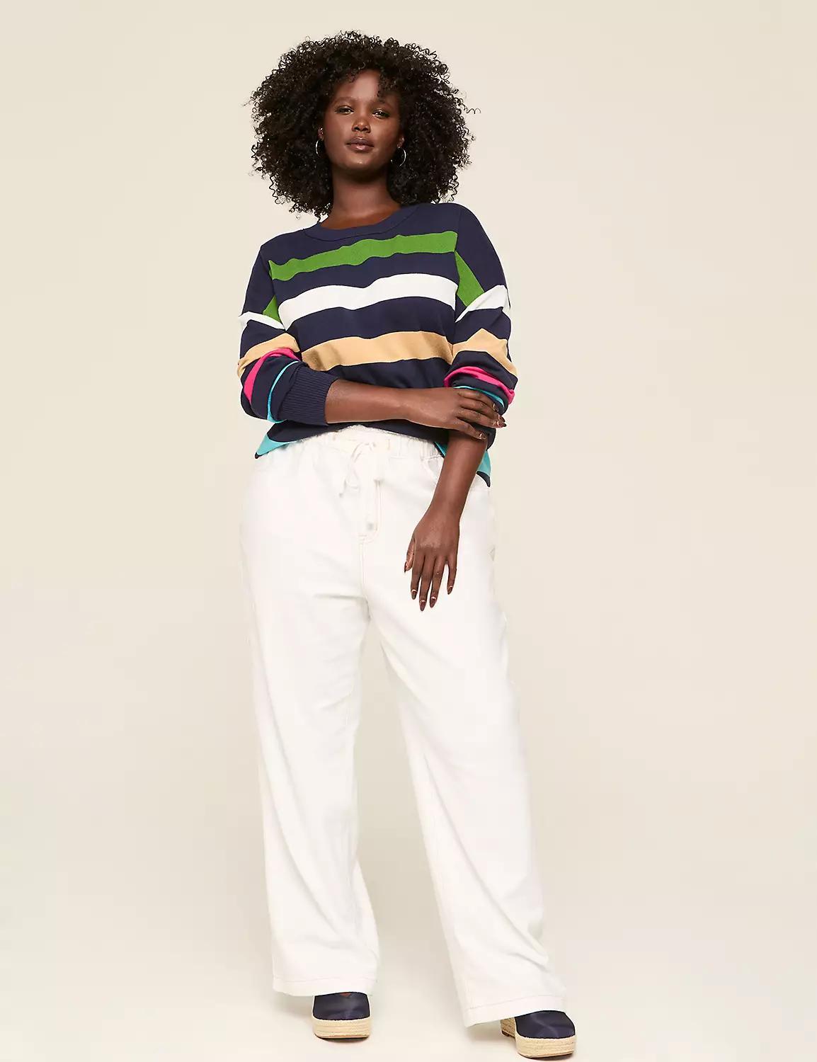 Pull-On High-Rise Knit Denim Straight Leg Jean Product Image