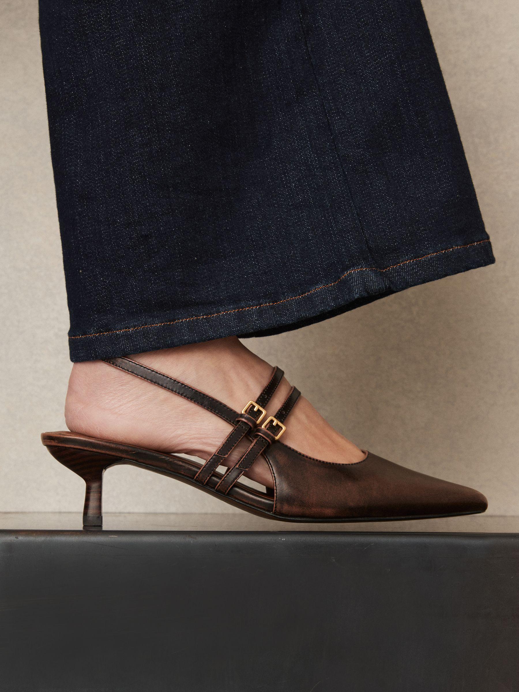 Leather Slingback Buckle Court Shoes in Chocolate Product Image
