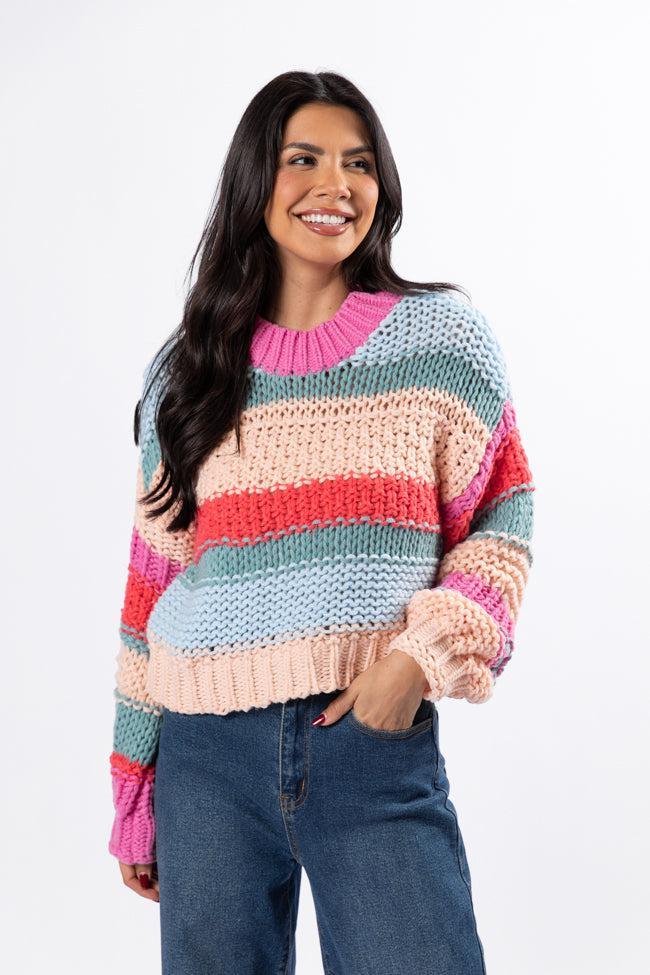 In Line Peach Multi Chunky Striped Sweater SALE Product Image