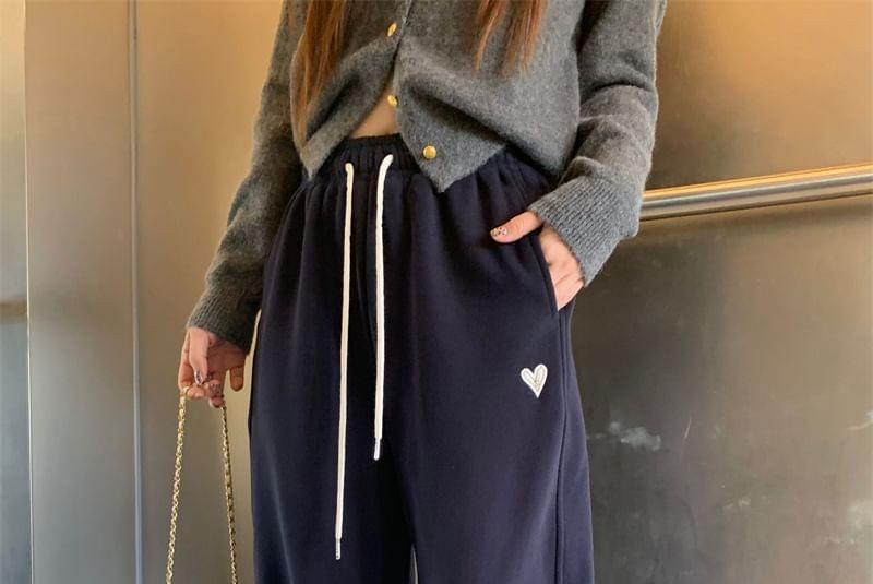 Drawstring Waist Heart Embroidered Sweatpants Product Image