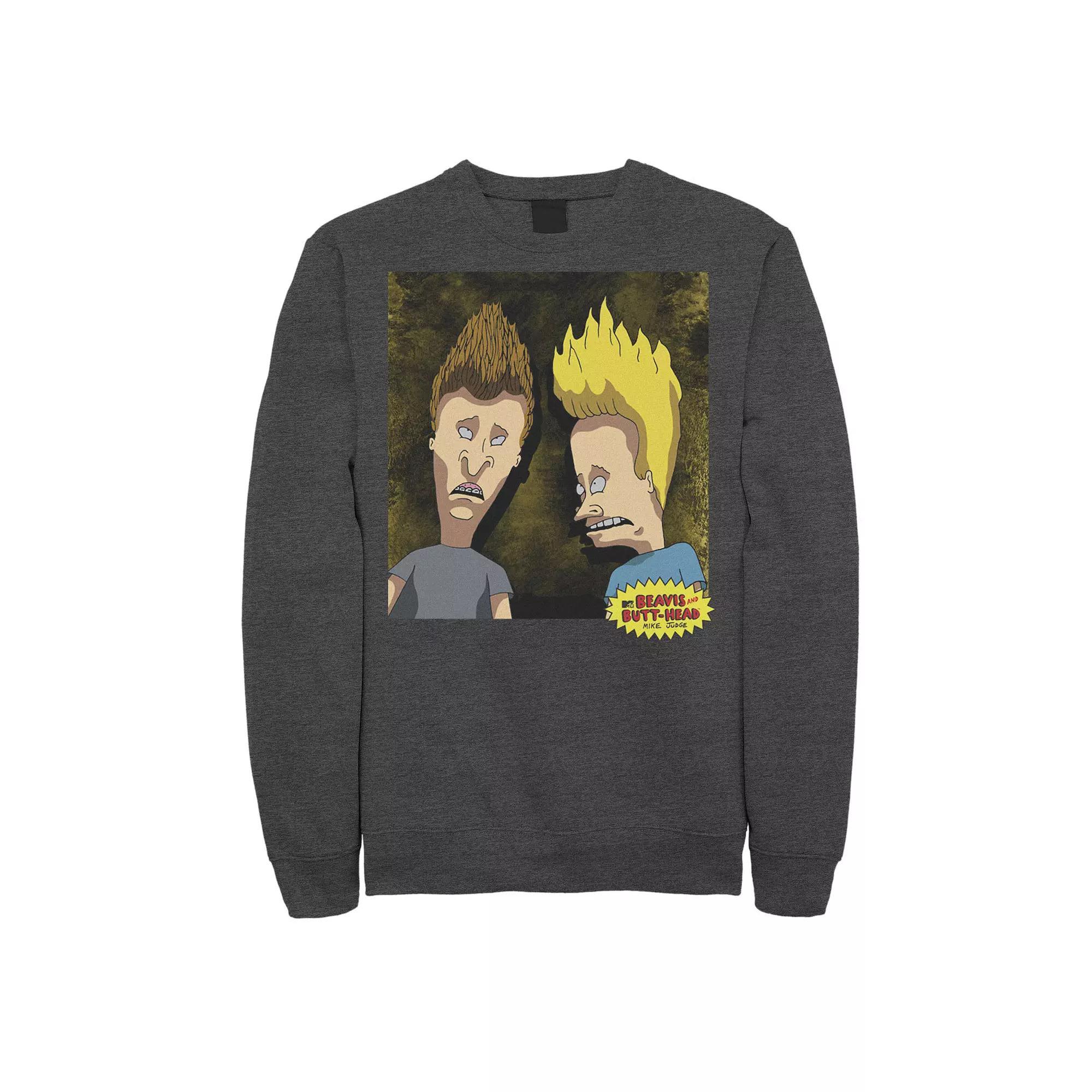 Mens Beavis And Butt-Head Detailed Portrait Fleece Top Grey Heather Product Image