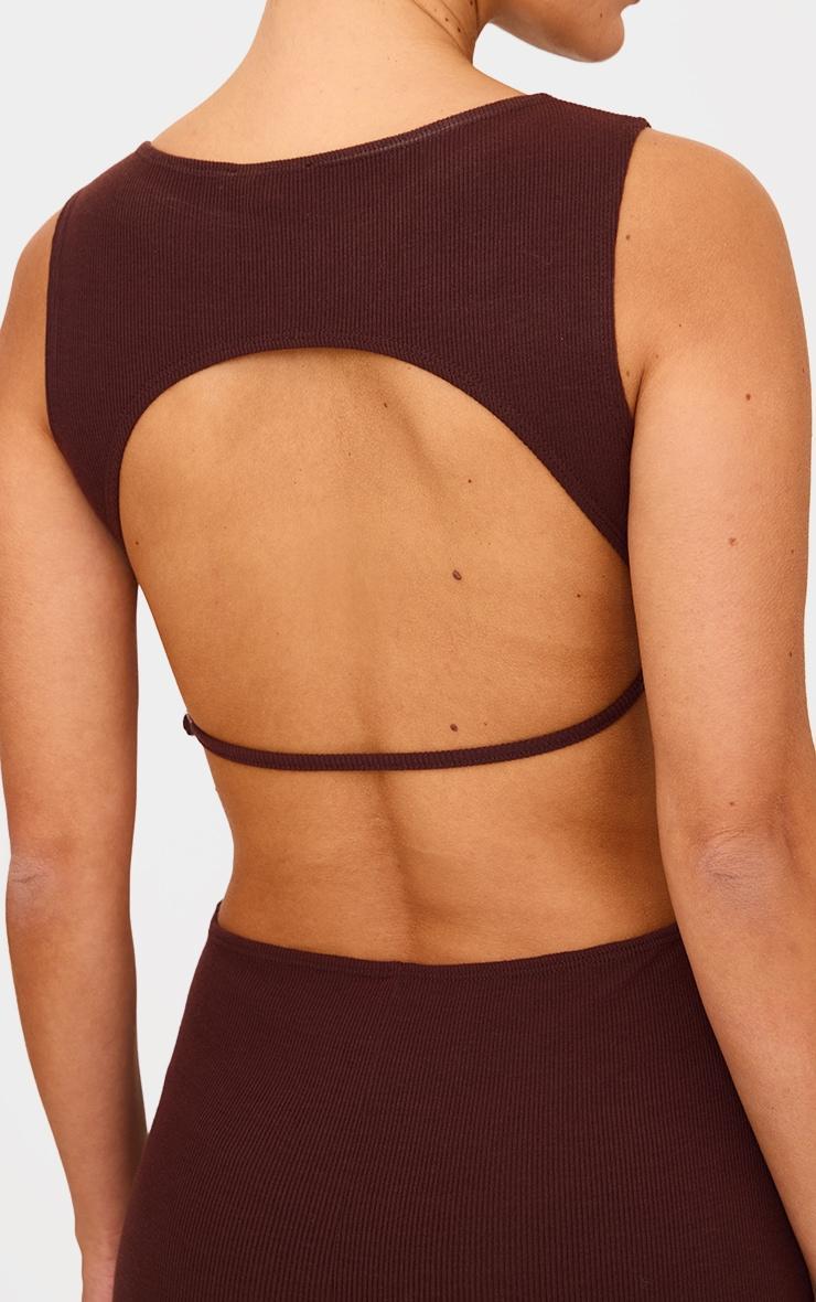 Dark Chocolate Rib Open Back Straight Leg Jumpsuit Product Image