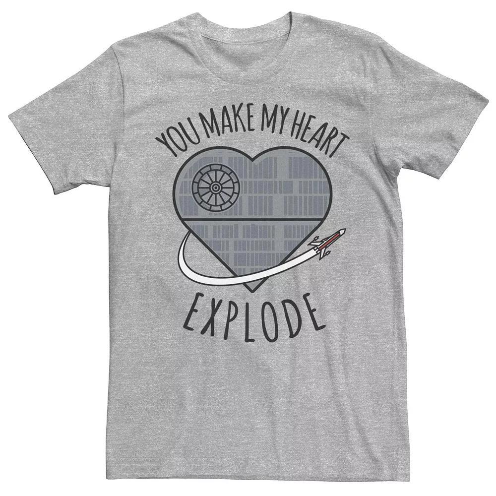 Mens Star Wars Death Star Make My Heart Explode Valentine Tee Athletic Grey Product Image