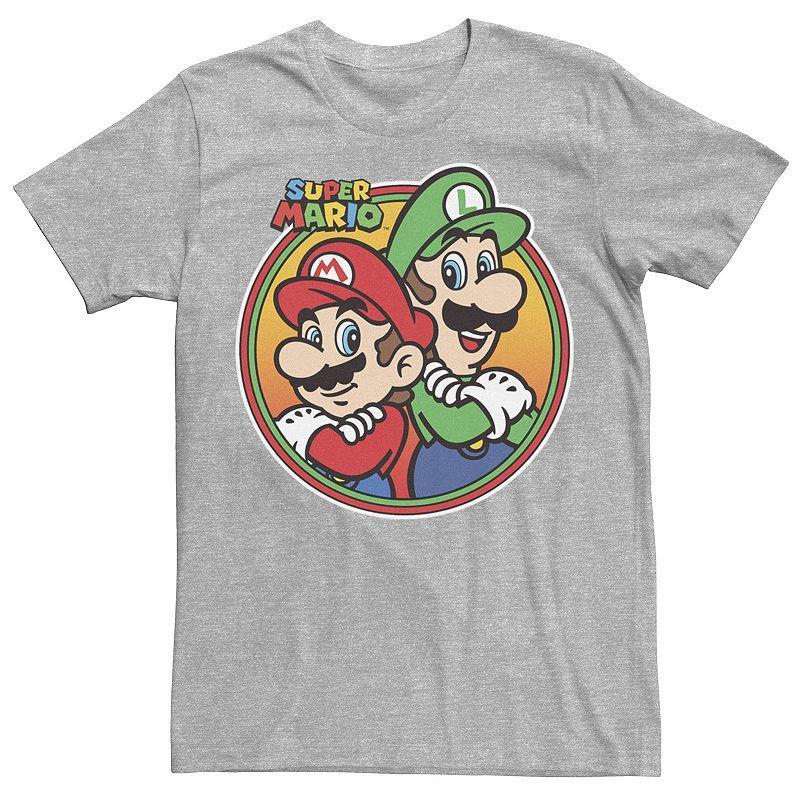 Mens Nintendo Super Mario & Luigi Brothers Circle Tee Athletic Grey Product Image