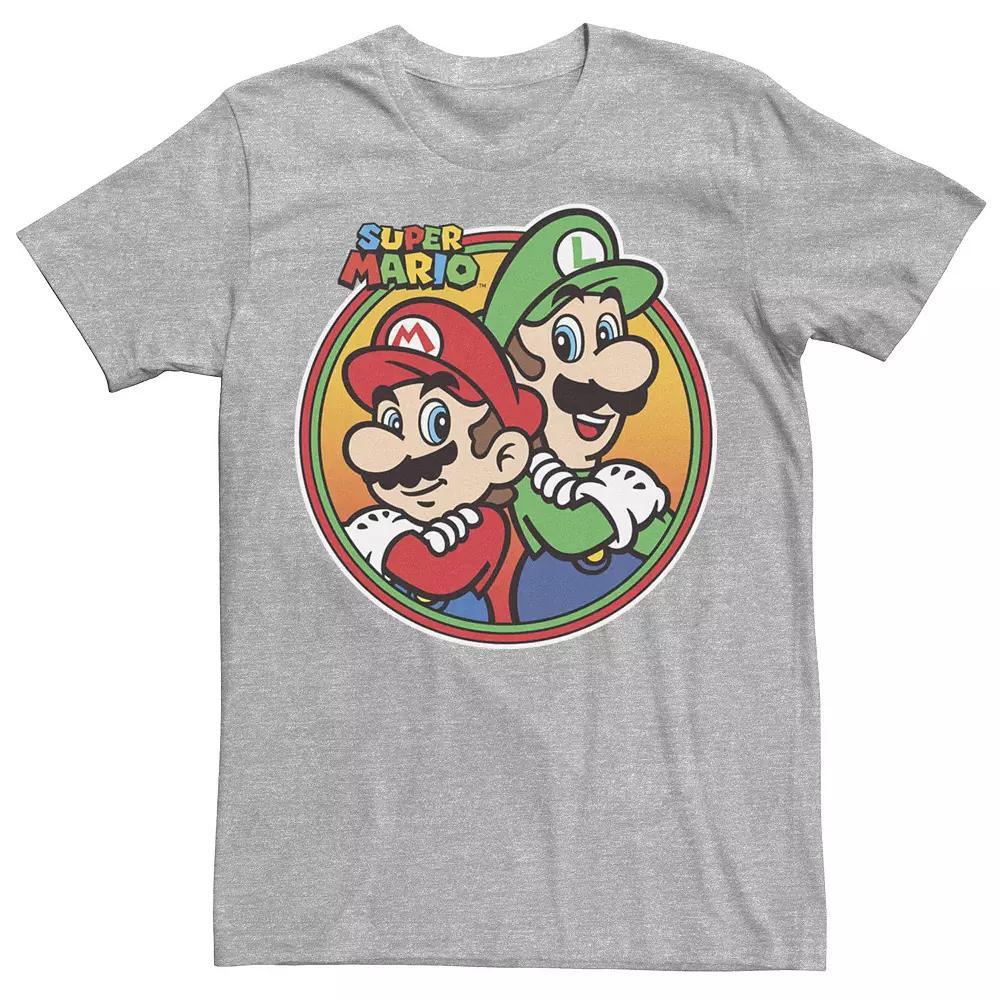 Mens Nintendo Super Mario & Luigi Brothers Circle Tee Athletic Grey Product Image