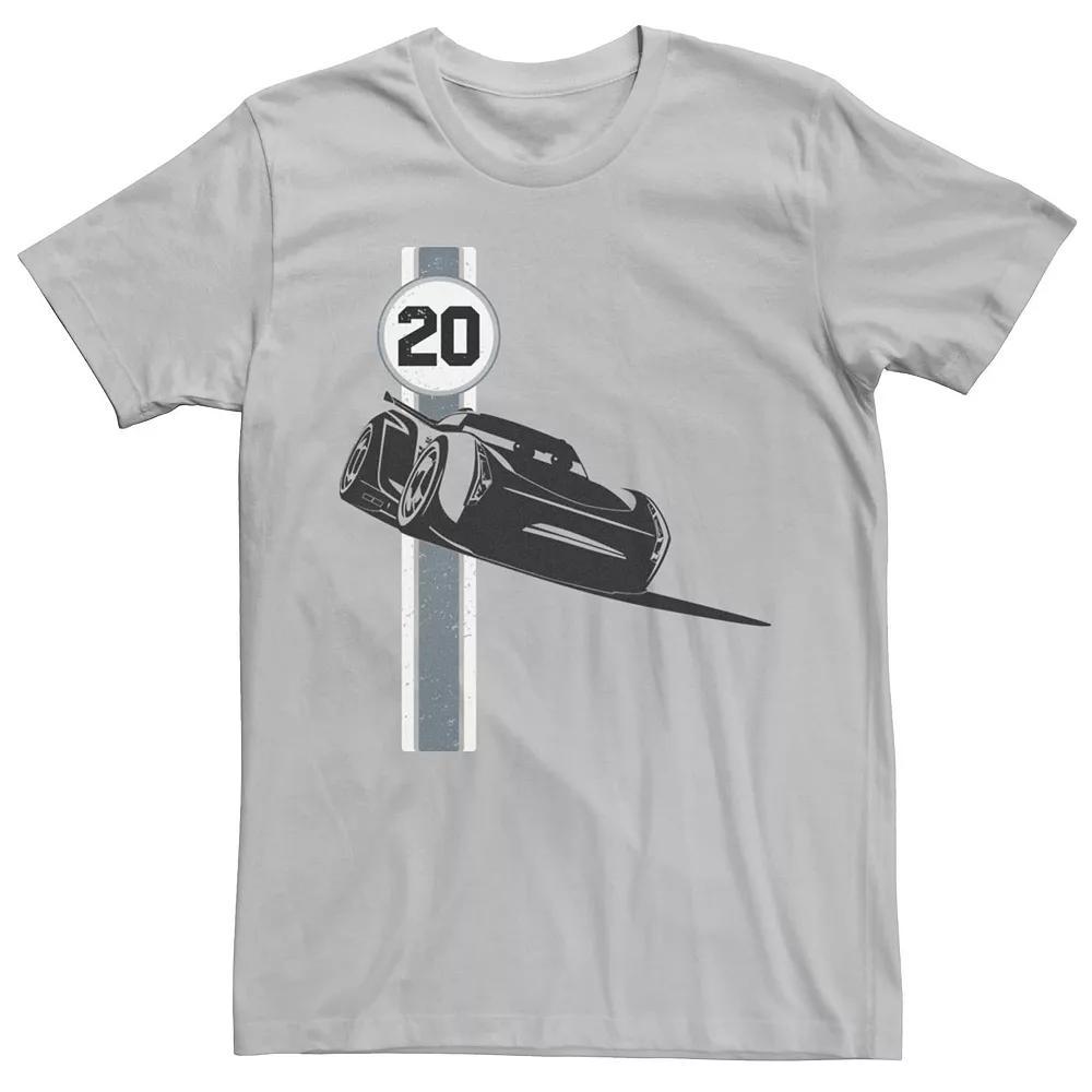 Men's Disney Pixar Cars 3 Lightning McQueen Racing Stripe Tee, Size: Large, Silver Product Image