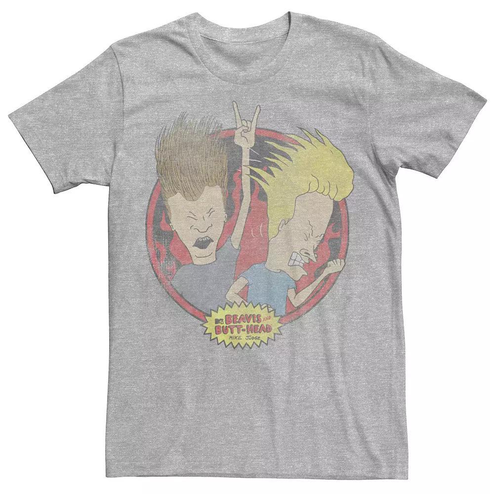 Men's Beavis and Butthead Rock N' Roll Circle Portrait Tee, Size: Medium, Athletic Grey Product Image