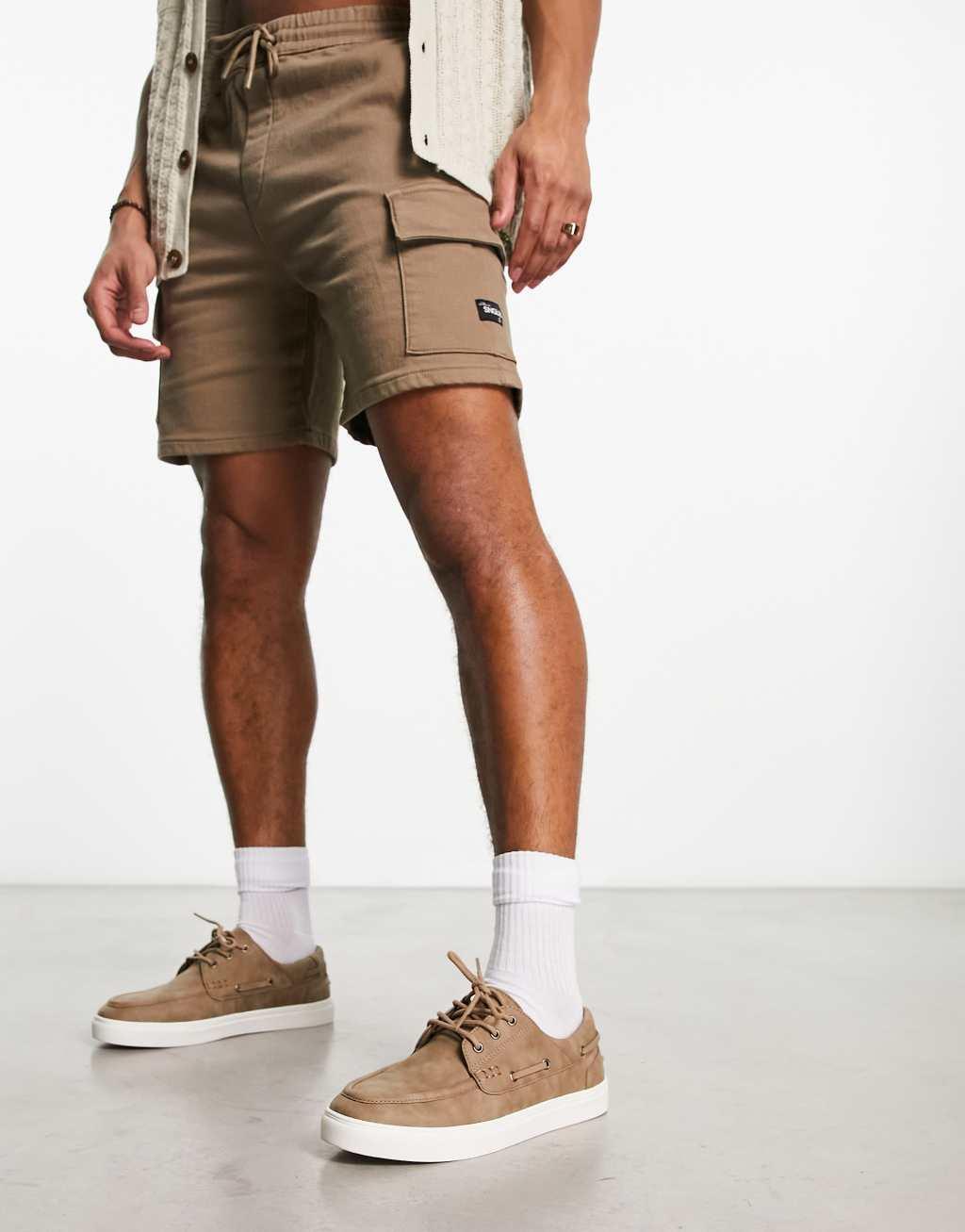 ASOS DESIGN boat shoes in stone faux leather with white sole Product Image