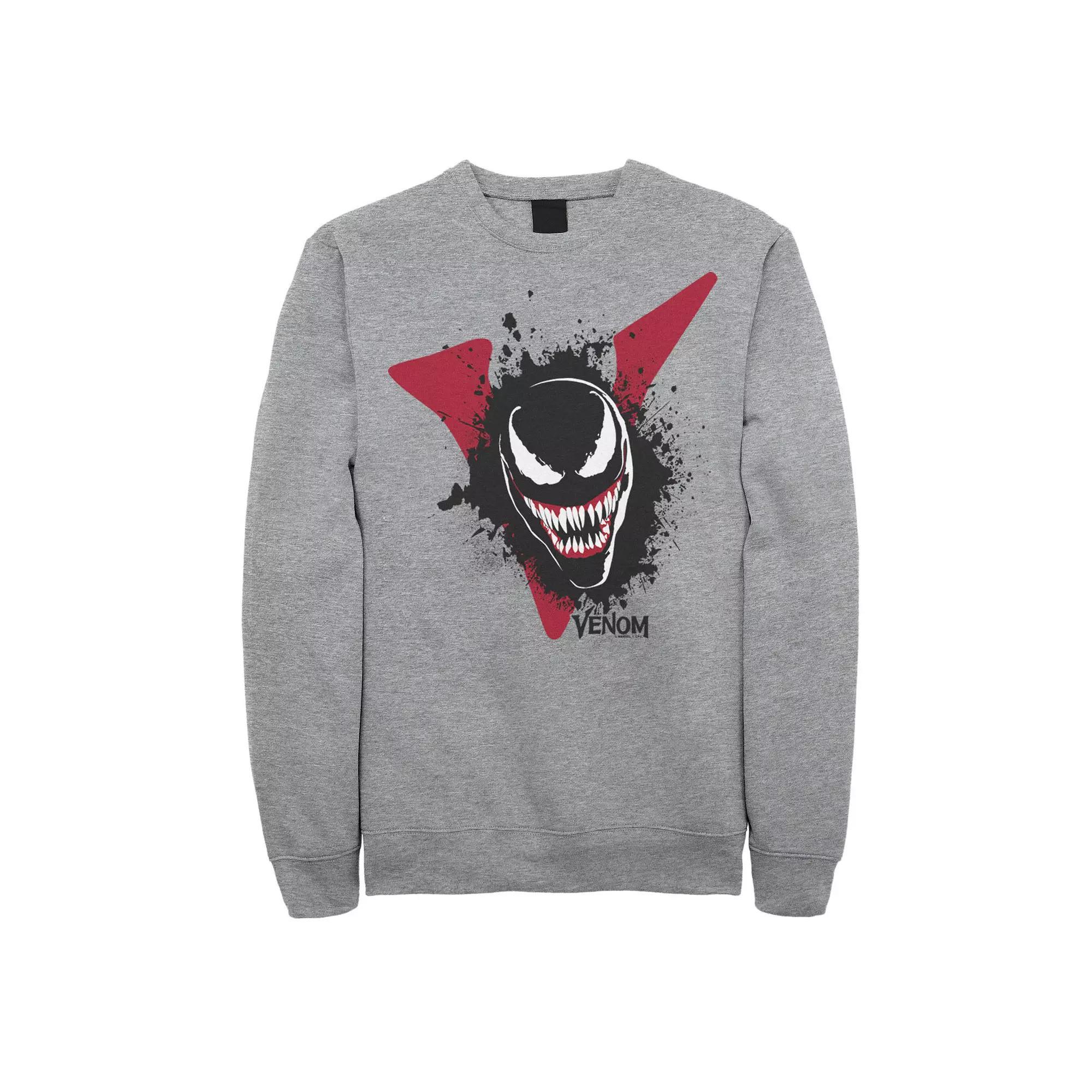 Mens Marvel Venom Big V Face Paint Splatter Graphic Fleece Pullover Athletic Grey Product Image
