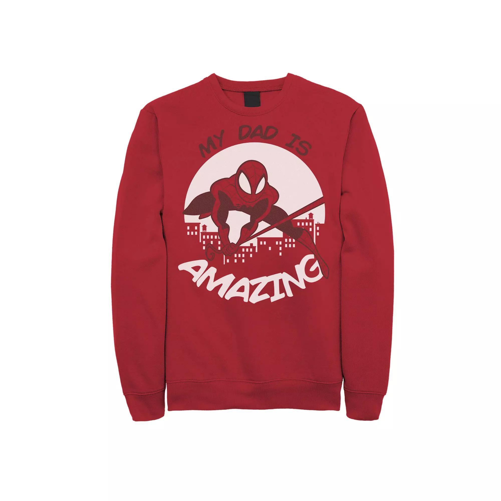 Men's Marvel Father's Day My Dad Is Amazing Spider-Man Action Pose Sweatshirt, Size: Medium, Red Product Image