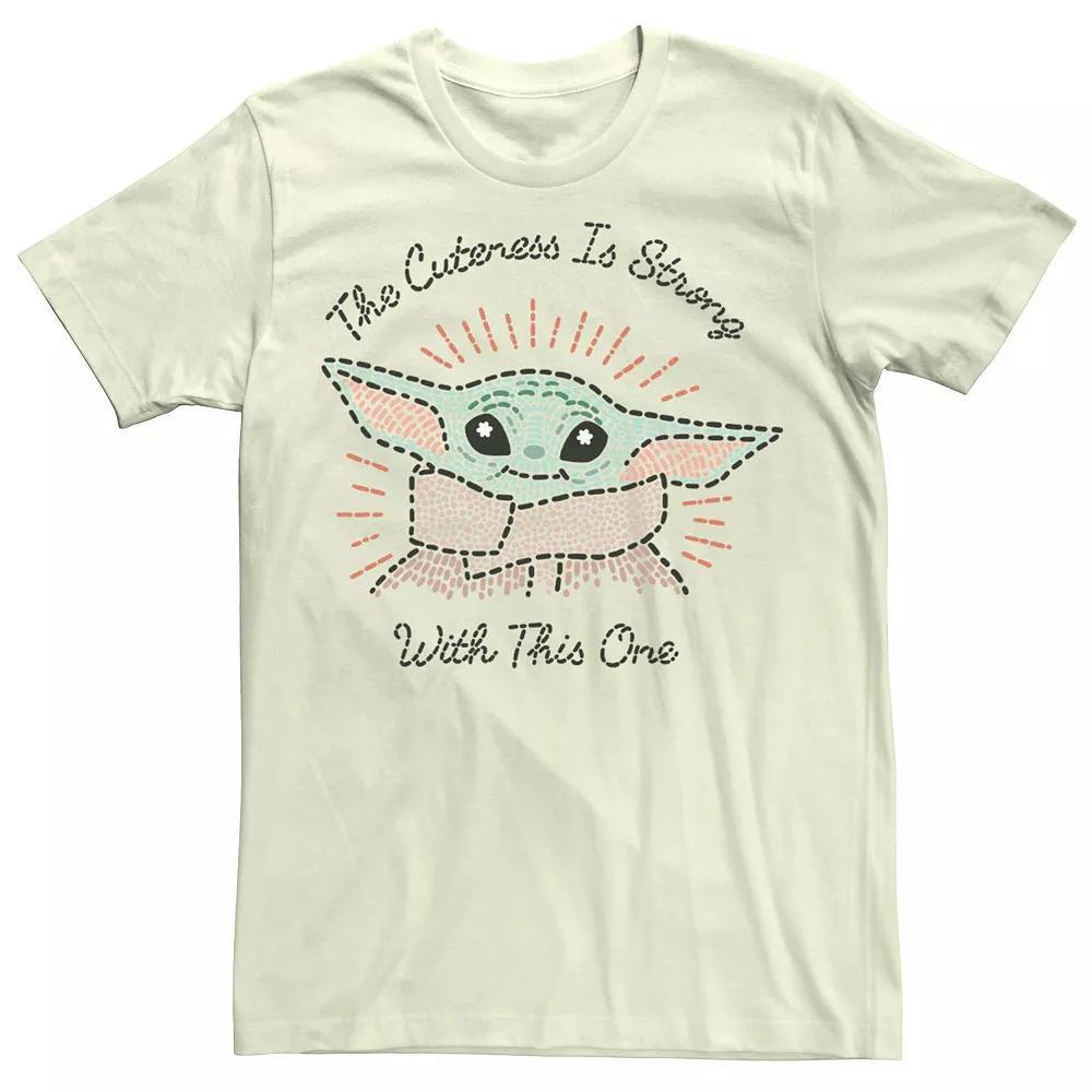 Men's The Mandalorian The Child Aka Baby Yoda Cuteness Is Strong Tee, Size: 3XL, Natural Product Image