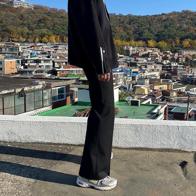 RT No. 3157 BLACK WIDE STRAIGHT PANTS Product Image
