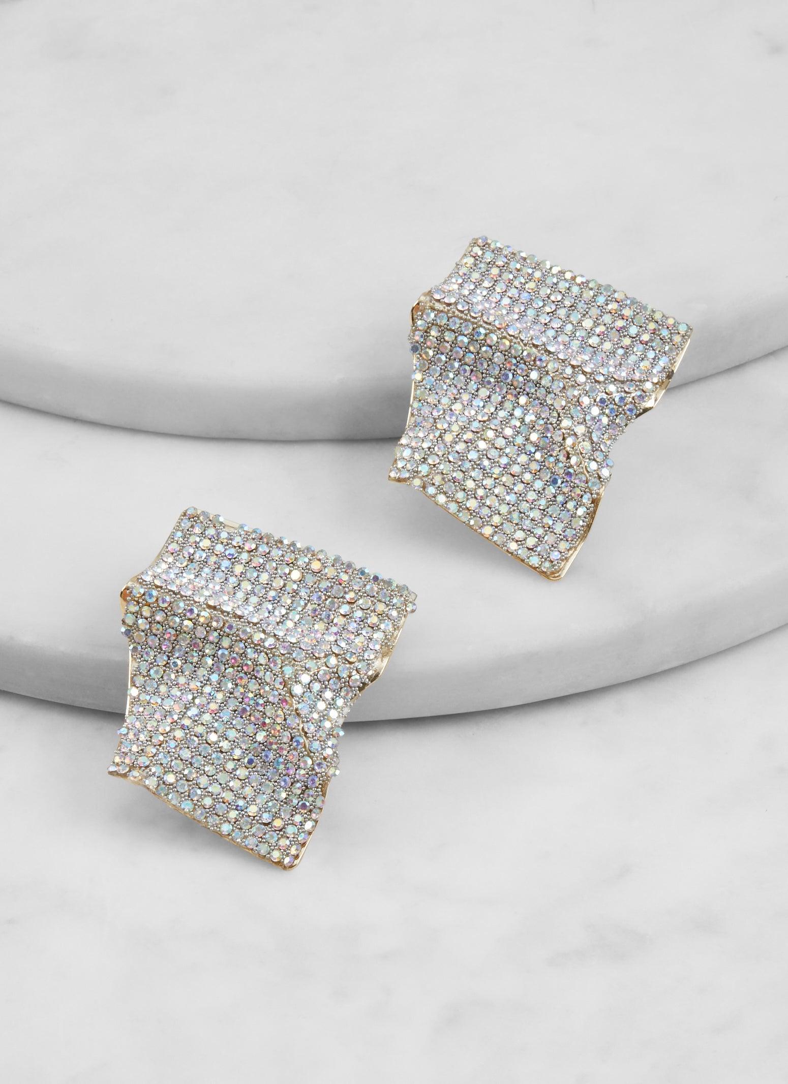 Rhinestone Layered Chain Necklace and Hoop Earring Trio Female Product Image