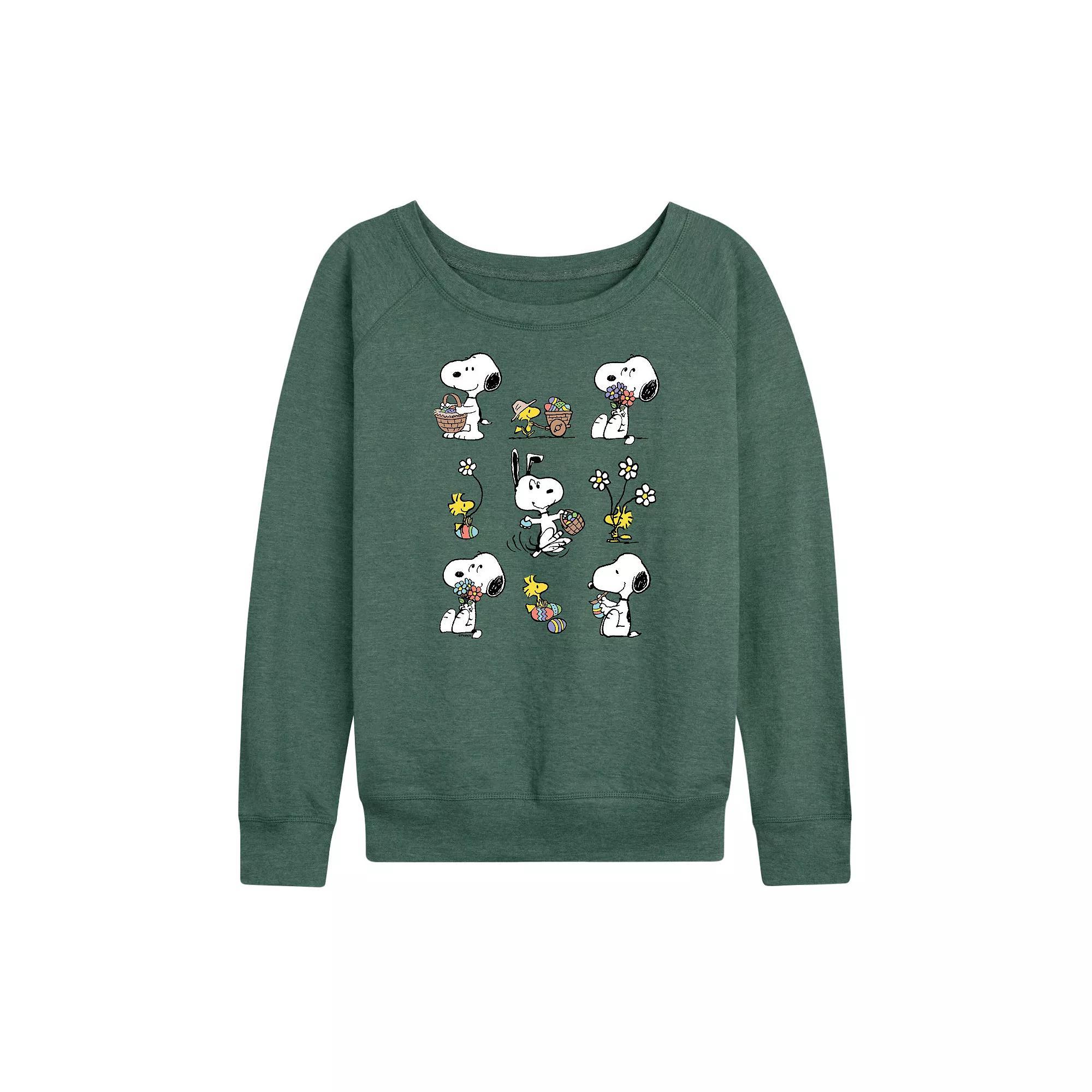 Womens Peanuts Spring Pattern French Terry Long Sleeve Tee Grey Juniper Product Image