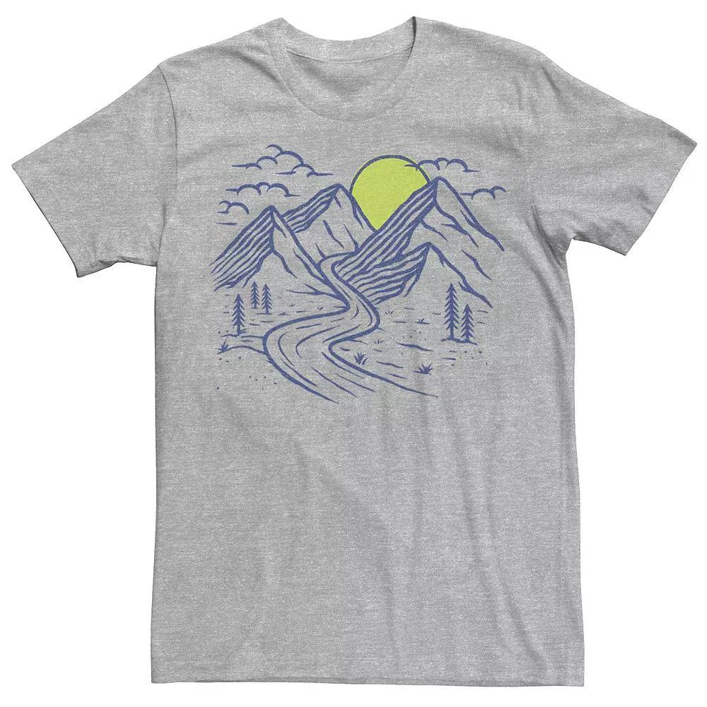 Men's Simple Line Drawn Mountains & Setting Sun Tee, Boy's, Size: XXL, Athletic Grey Product Image