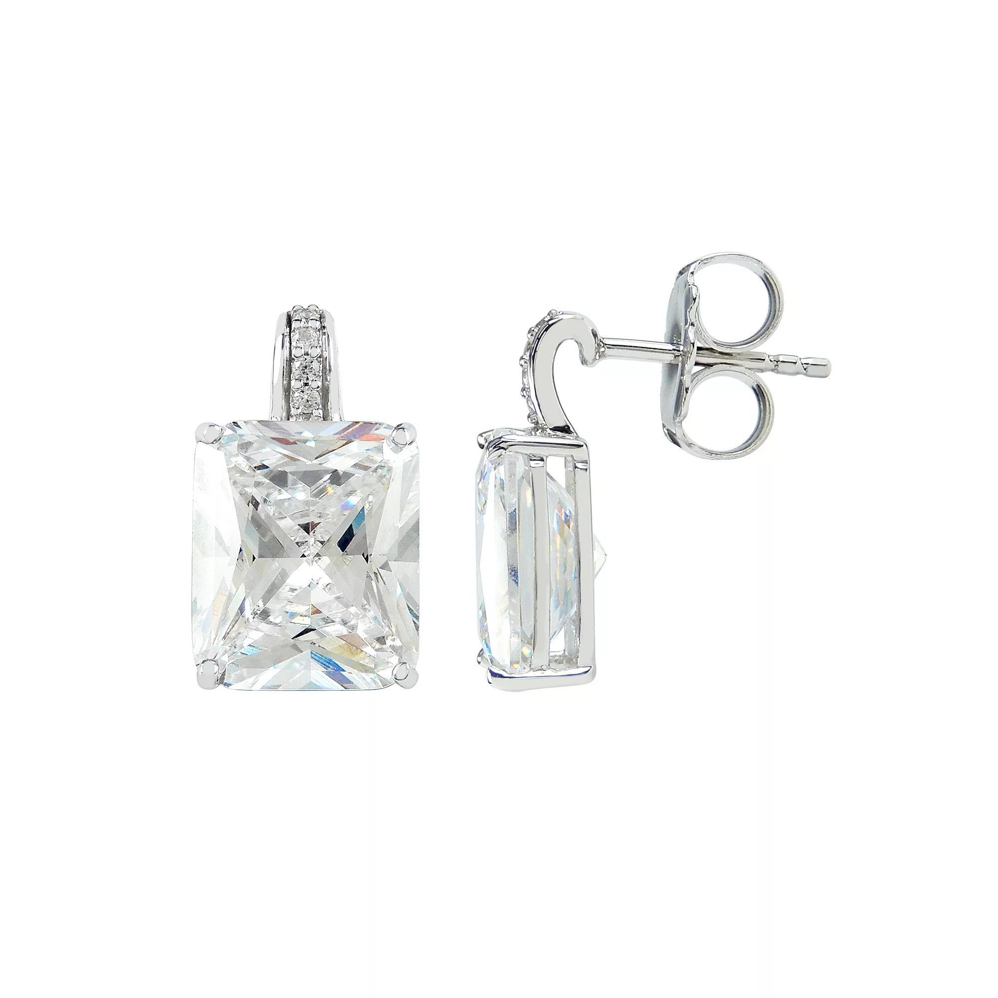 SIRI Rhodium-Plated Sterling Silver Square-Cut Drop Earring with White Cubic Zirconia, Women's Product Image