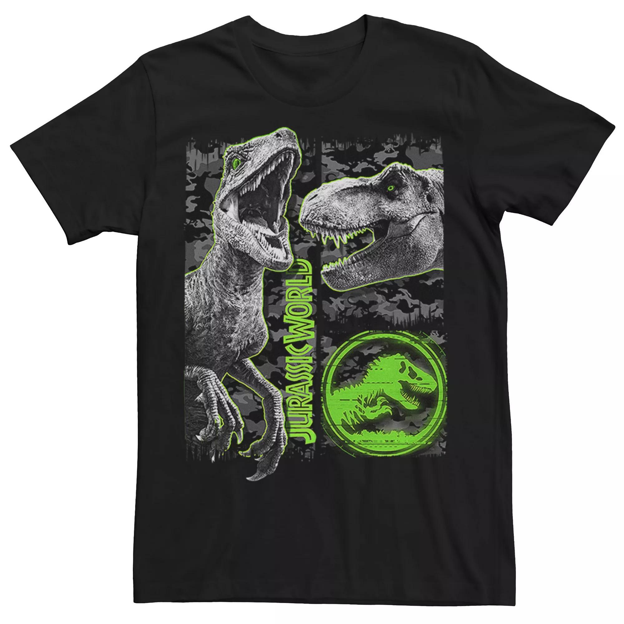 Men's Jurassic World Two Raptor T-Rex Camo Scratch Tee, Size: XL, Black Product Image