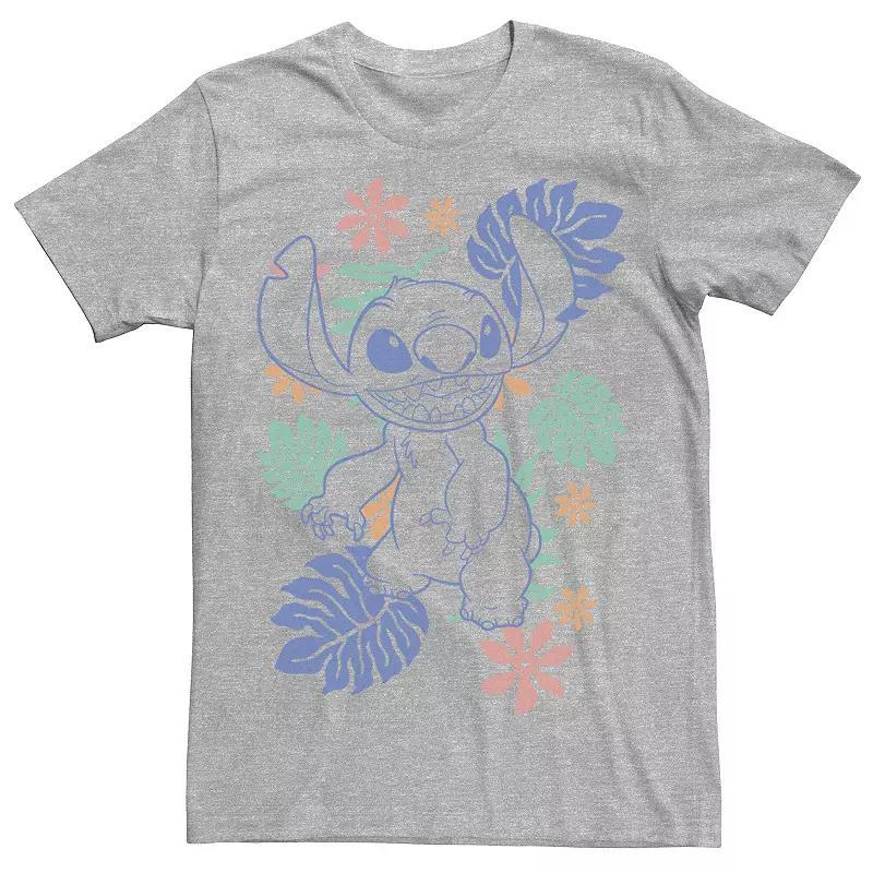 Disney's Lilo & Stitch Men's Hawaiian Plants Stitch Outline Sketch Tee, Size: Small, Athletic Grey Product Image