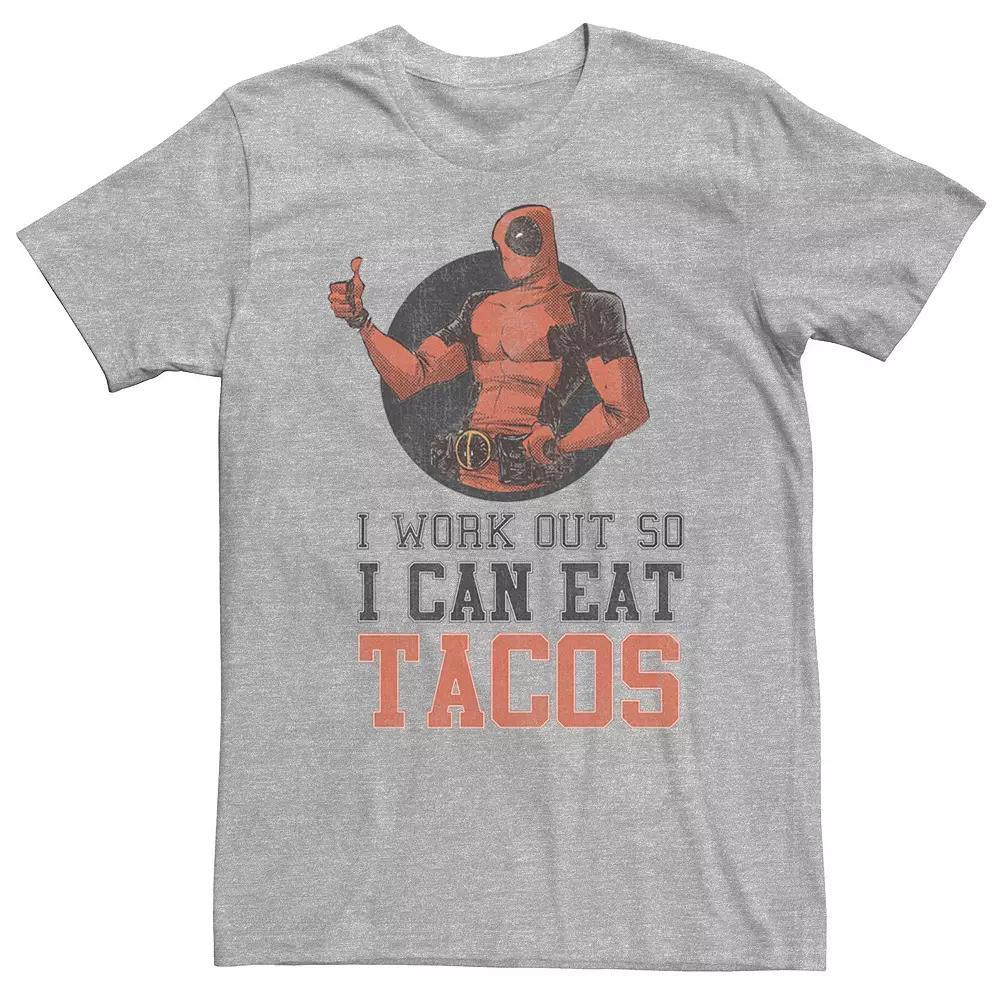 Big & Tall Marvel Deadpool "I Work Out So I Can Eat Tacos" Tee, Men's, Size: 4XLT, Athletic Grey Product Image