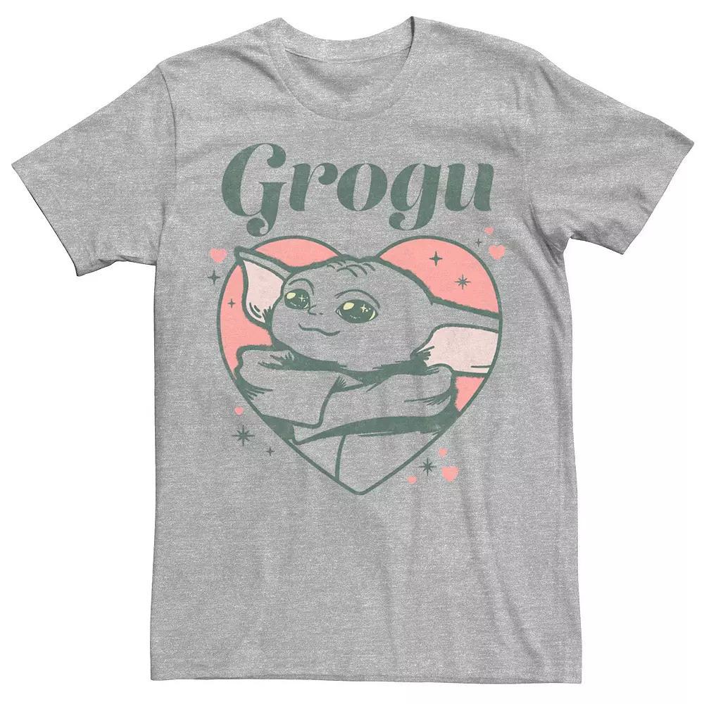 Men's Star Wars: The Mandalorian Grogu In A Heart Valentine's Day Tee, Size: Small, Athletic Grey Product Image