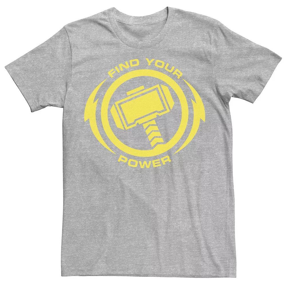 Men's Marvel Thor Find Your Power Yellow Logo Tee, Size: Medium, Athletic Grey Product Image