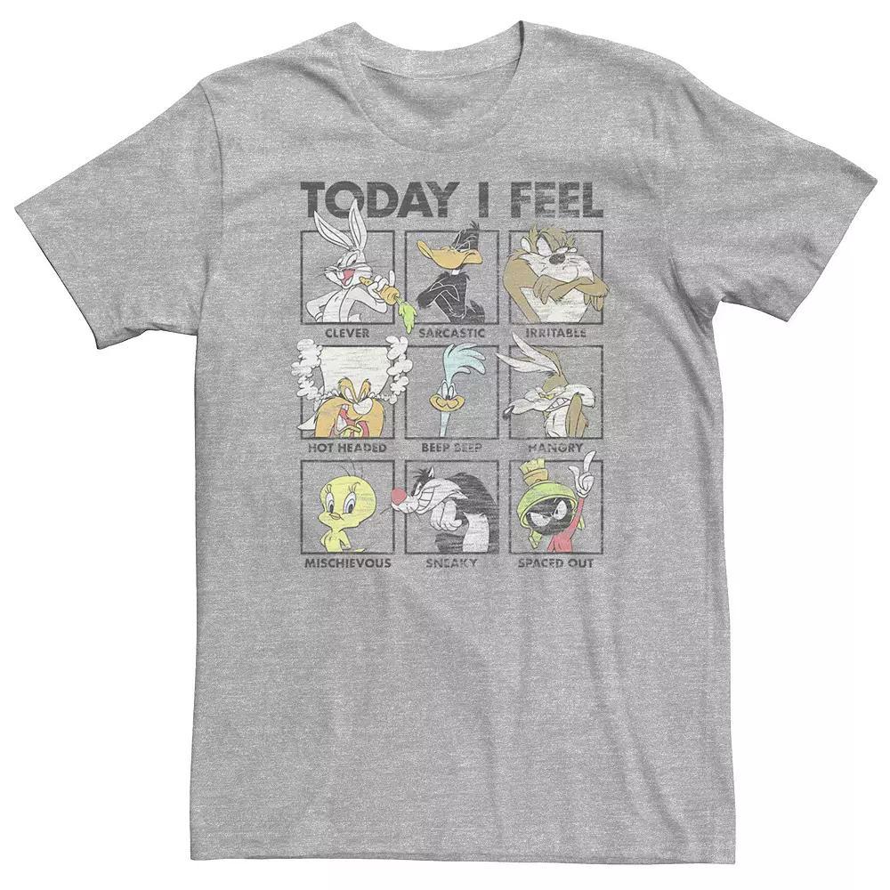 Big & Tall Looney Tunes Group Shot Today I Feel Panels Tee, Men's, Size: 4XL, Athletic Grey Product Image