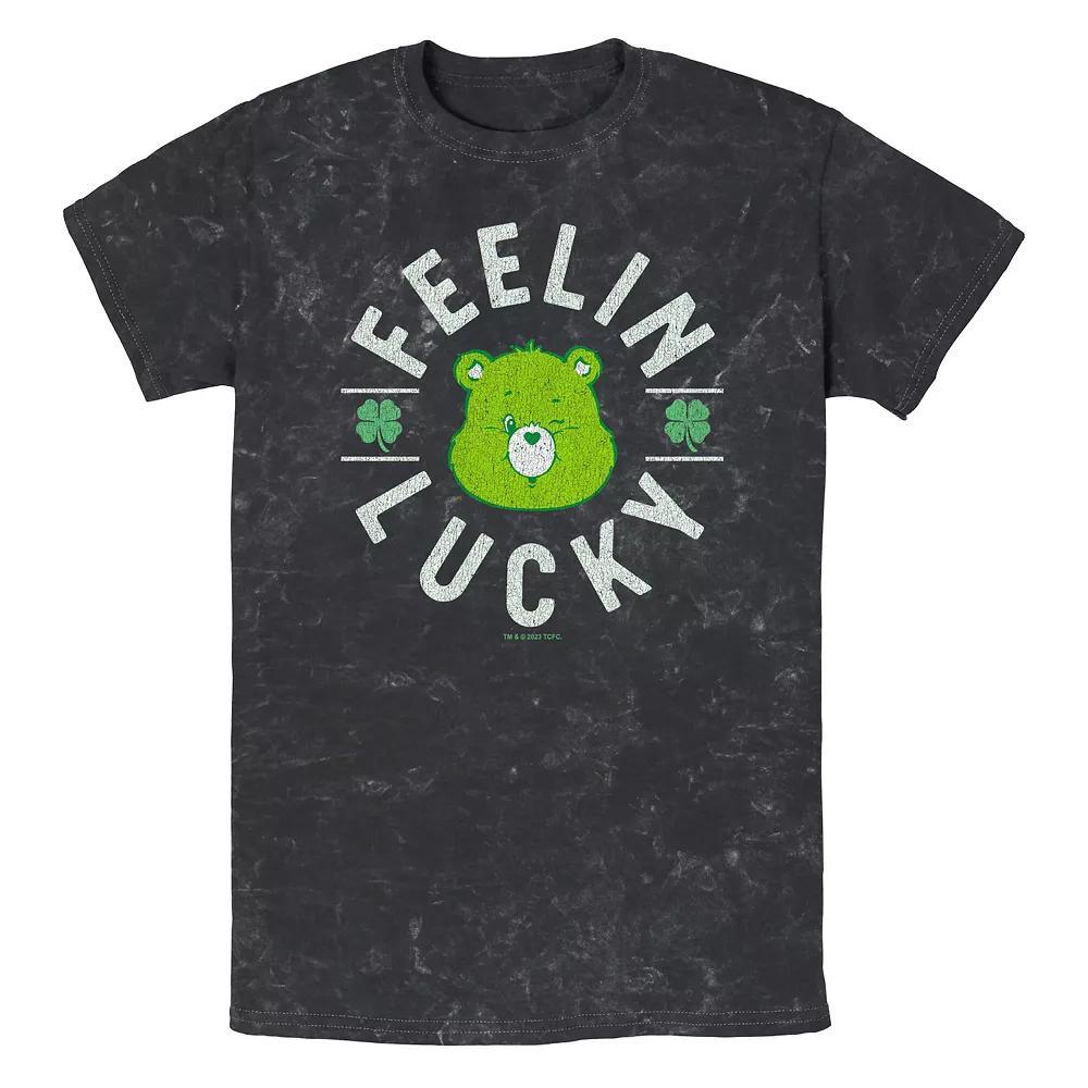 Men's Care Bears Feelin' Lucky Mineral Wash Graphic Tee, Size: Small, Black Product Image