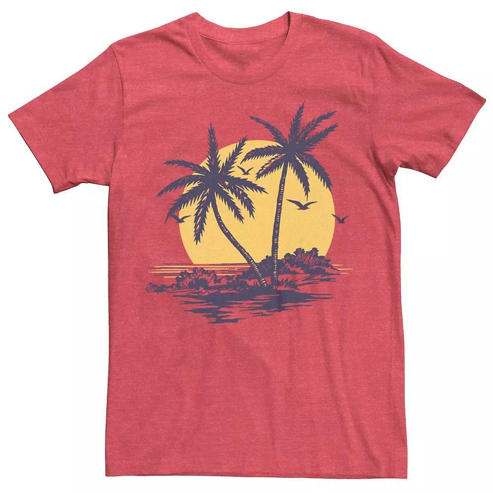 Men's Palm Trees Sunset Beach Graphic Tee, Size: XXL, Red Grey Product Image