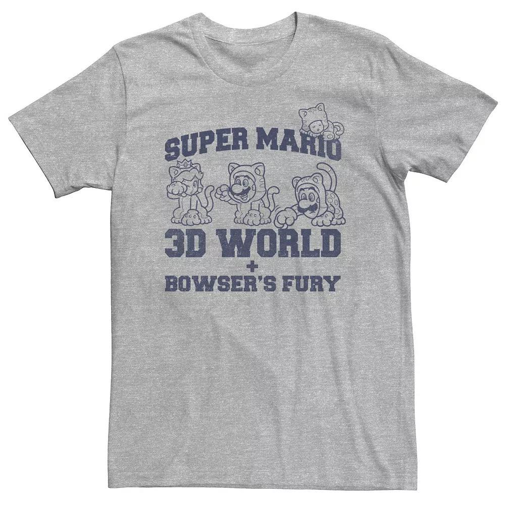 Big & Tall Super Mario 3D Bowser's Fury Character Line Art Tee, Men's, Size: XXL Tall, Athletic Grey Product Image