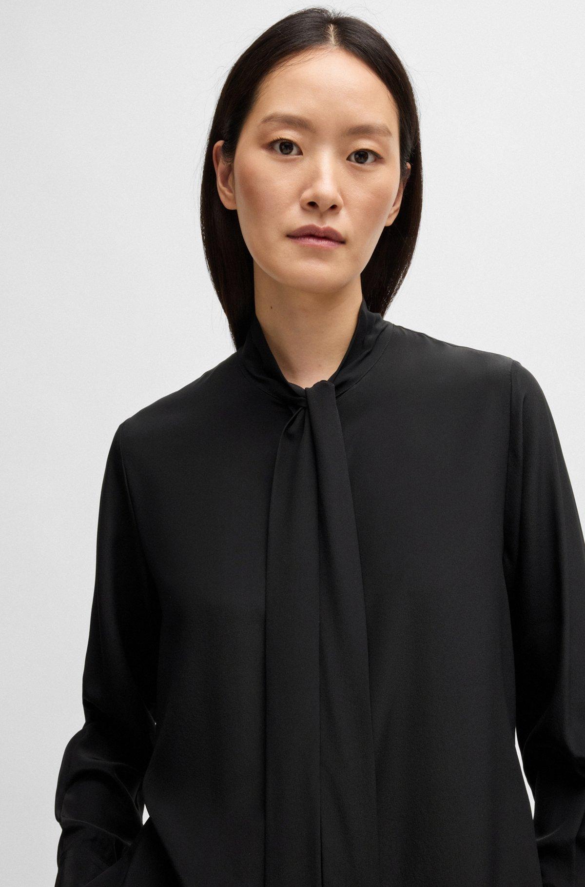 Regular-fit blouse in silk with bow-tie collar Product Image