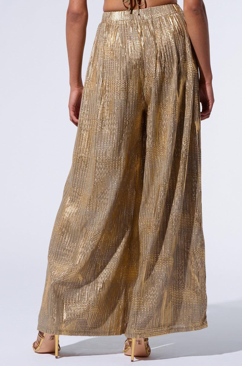 JUST LIKE MAGIC METALLIC KNIT WIDE LEG PANT IN GREEN MULTI Product Image