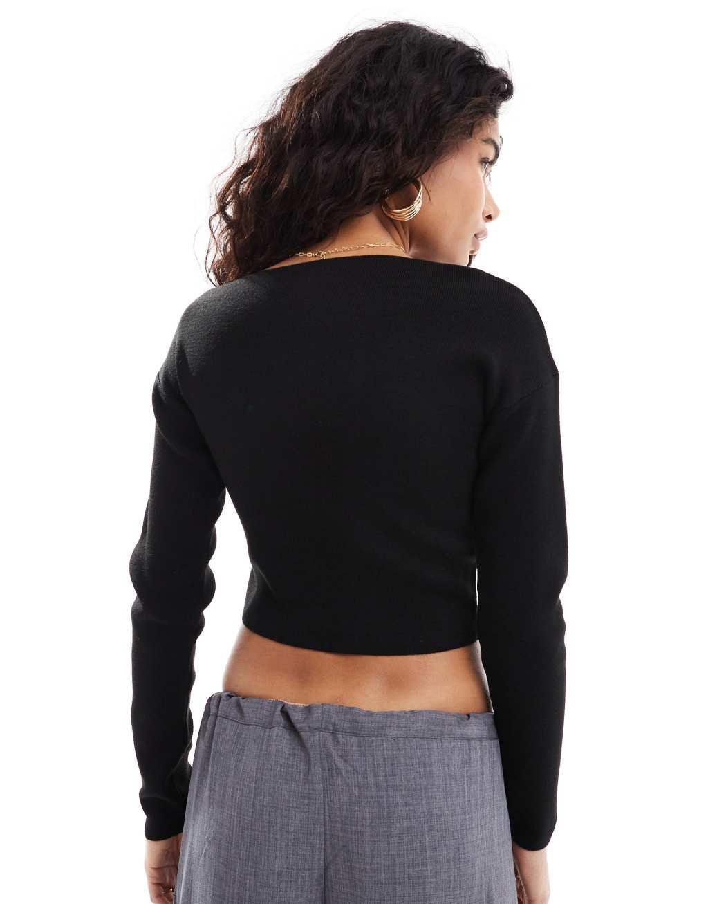 ASOS DESIGN knitted structured asymmetric top in black Product Image