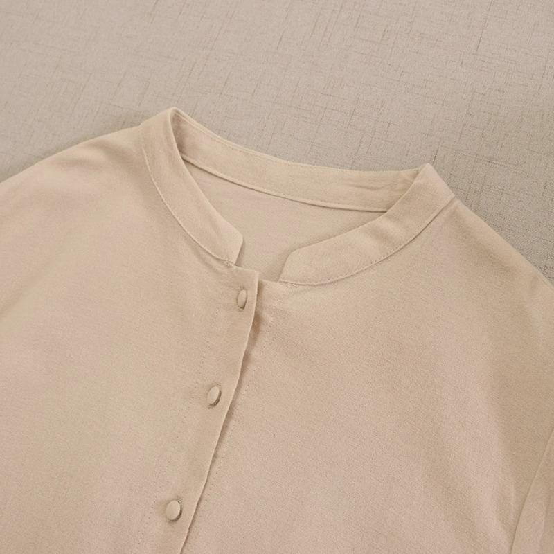 Puff-Sleeve Henley Plain Midi Smock Dress Product Image