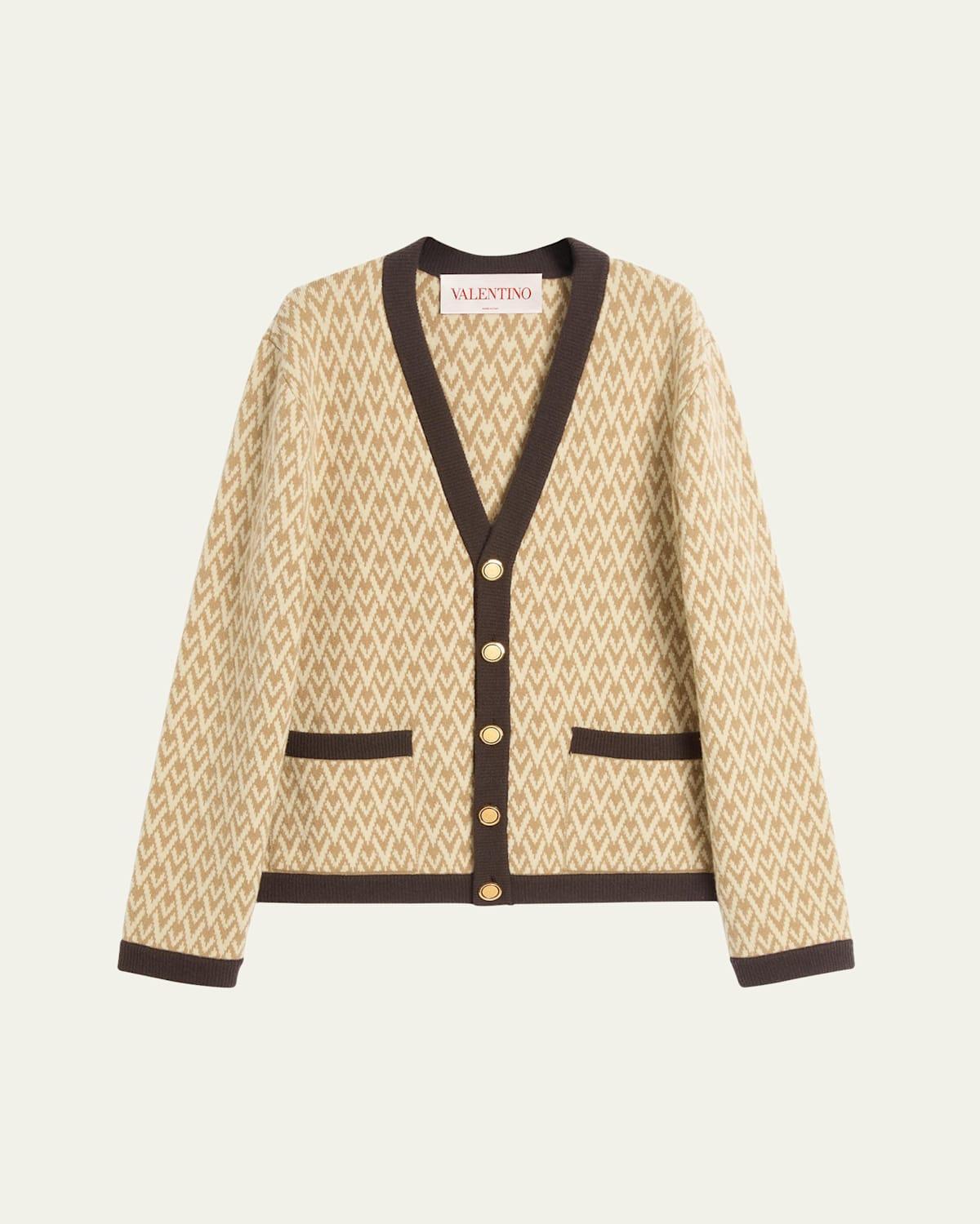 Mens Wool Cardigan with Toute La V Pattern Product Image