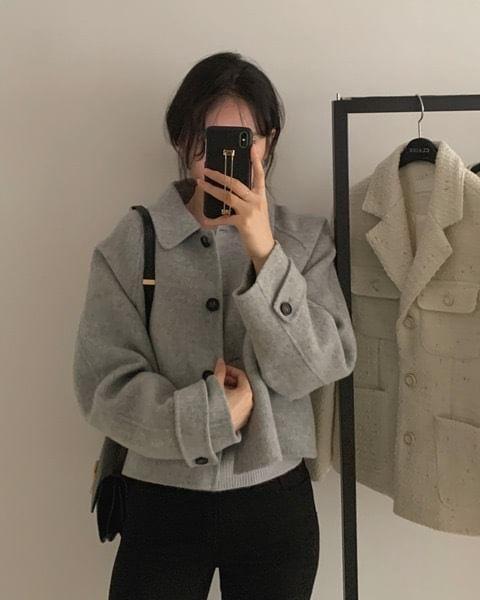 Long Sleeve Collared Plain Button Coat Product Image
