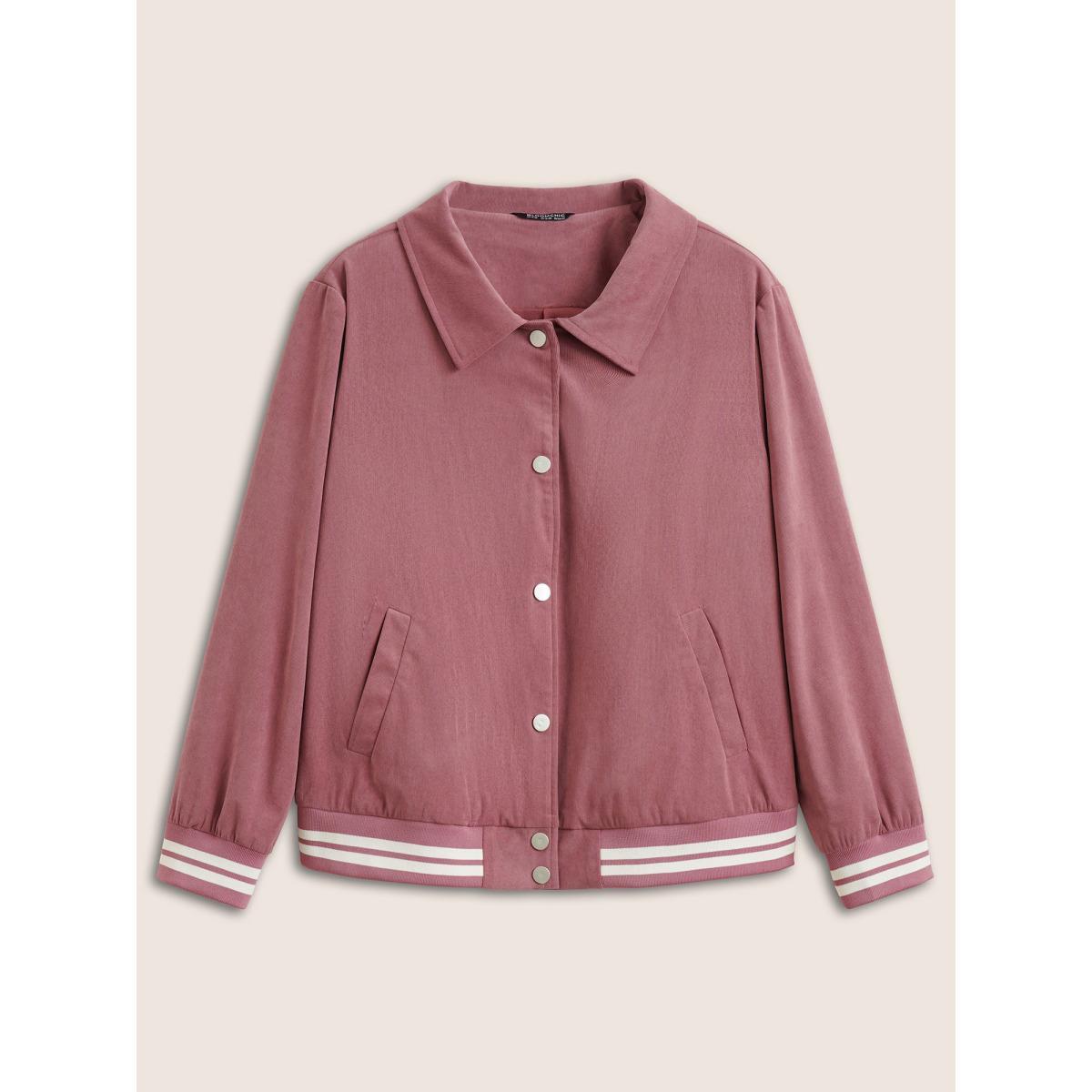 Plus Size Contrast Trim Button Through Rib Knit Jacket Women DustyPink Non Slanted pocket Everyday Jackets BloomChic 30/6X Product Image