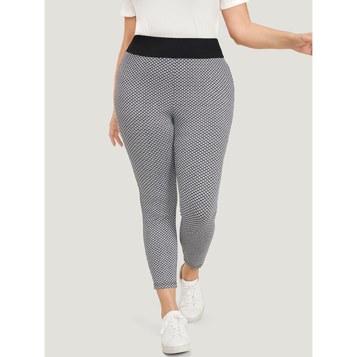 Plus Size Polka Dot Skinny Contrast Wideband Waist Leggings Women Gray Casual High stretch Skinny High Rise Dailywear Leggings BloomChic 18-20/2X Product Image