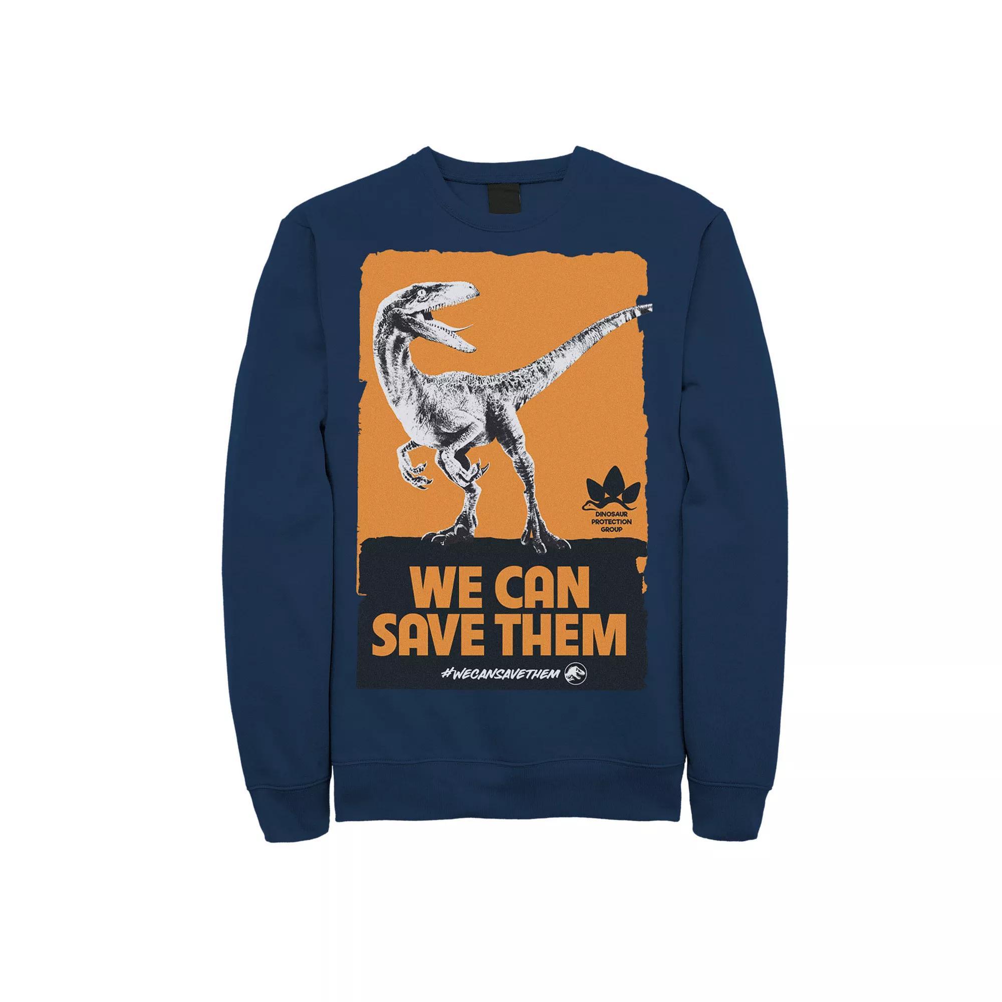 Men's Jurassic World We Can Save Them Poster Sweatshirt, Size: Large, Blue Product Image