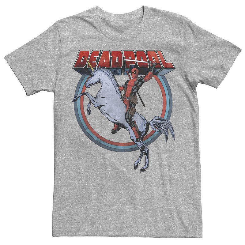 Men's Marvel Deadpool Riding A Unicorn Circle Tee, Size: Small, Athletic Grey Product Image