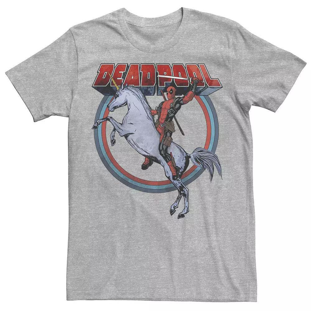 Men's Marvel Deadpool Riding A Unicorn Circle Tee, Size: Small, Athletic Grey Product Image