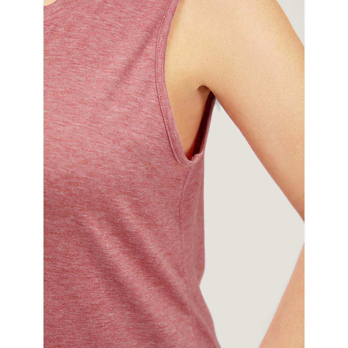 Plus Size Plain Asymmetrical Hem Button Detail Tank Top Women Russet Casual Button Round Neck Dailywear Tank Tops Camis BloomChic 10/M Product Image