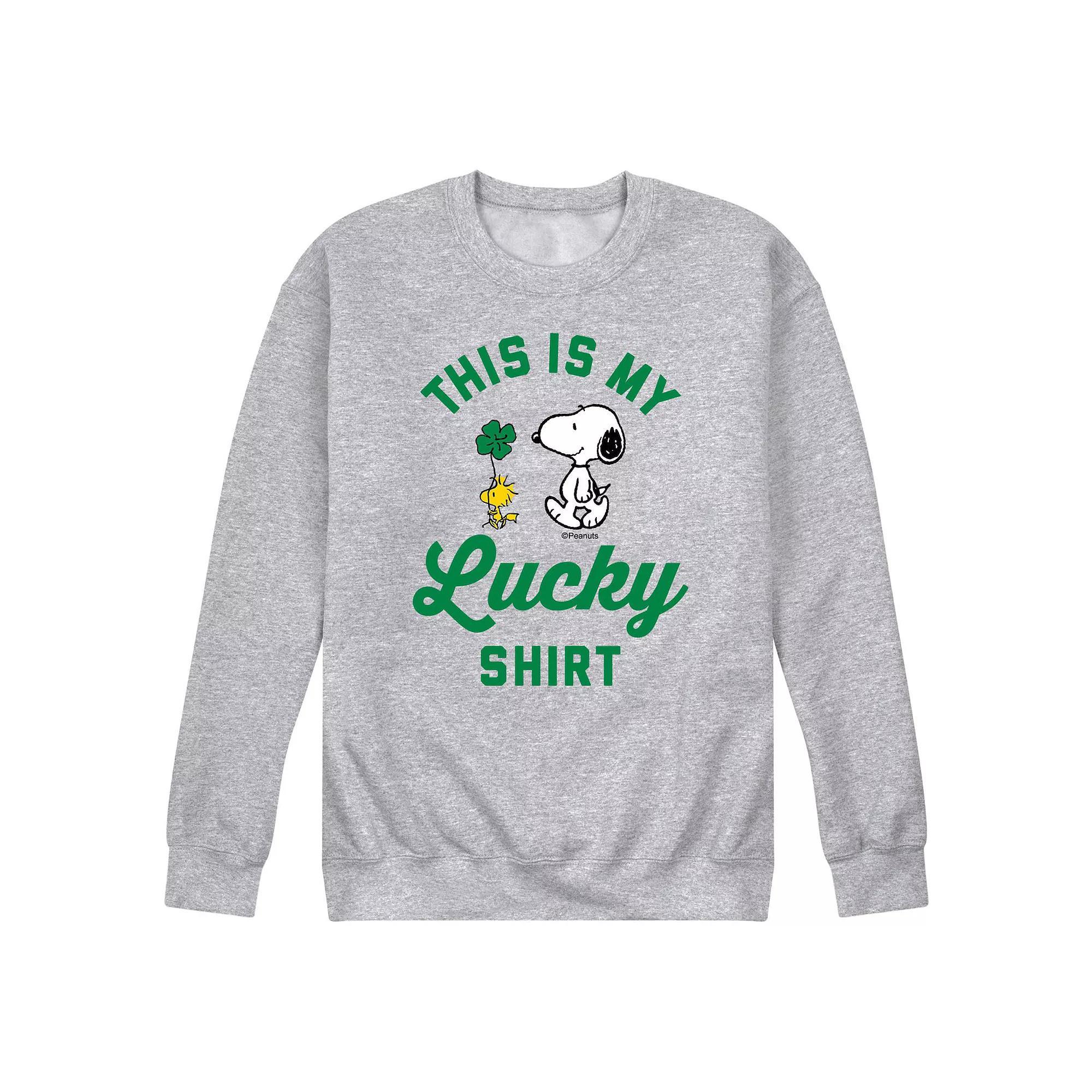 Mens Peanuts Lucky Shirt Fleece Sweatshirt Grey Gray Product Image
