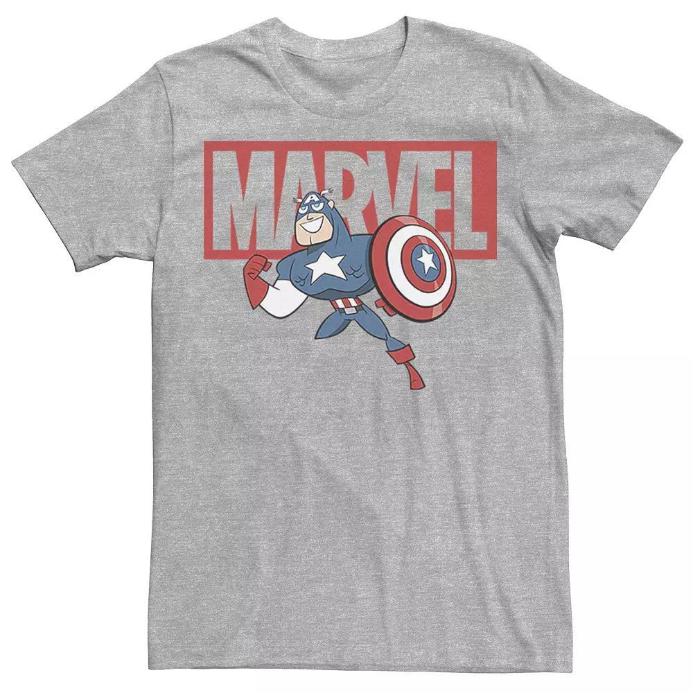 Men's Marvel Captain America Chibi Action Pose Logo Outline Tee, Size: XXL, Athletic Grey Product Image